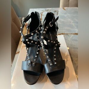 Marc Fisher studded wedge platform sandal.  Black with silver studs, cork wedge